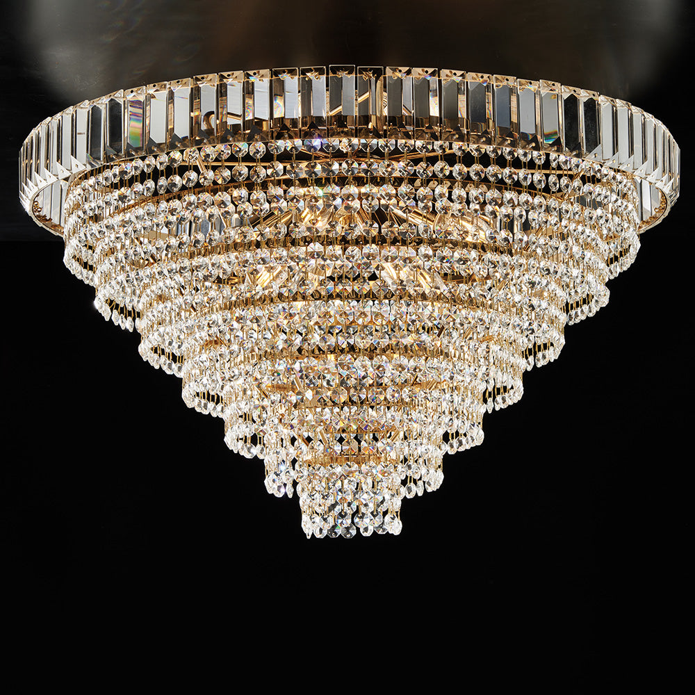 Plafoniera in ferro e ottone dorato con strass 8 luci H.43 - Ø62
