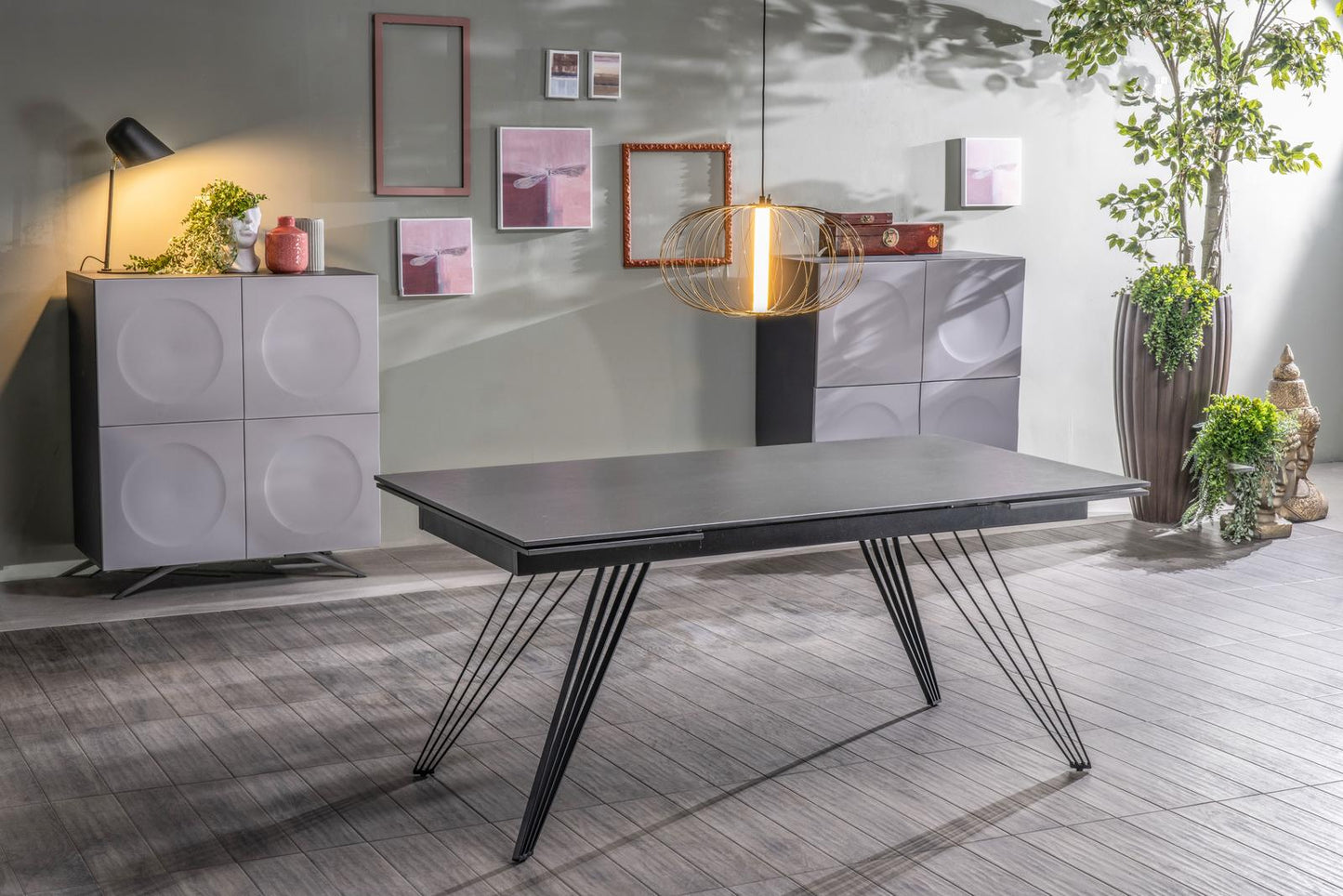 Tavolo Allungabile Grigio Vintage-Nero Opaco V, 90x160-240x76 cm