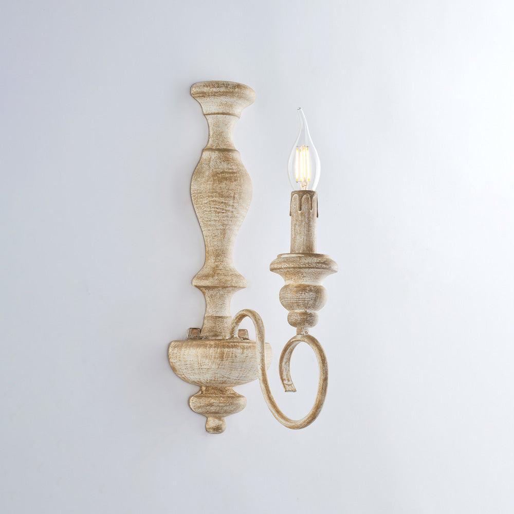 Applique in legno e ferro bianco e tortora 1 luce H.40 - L.13 - P.21