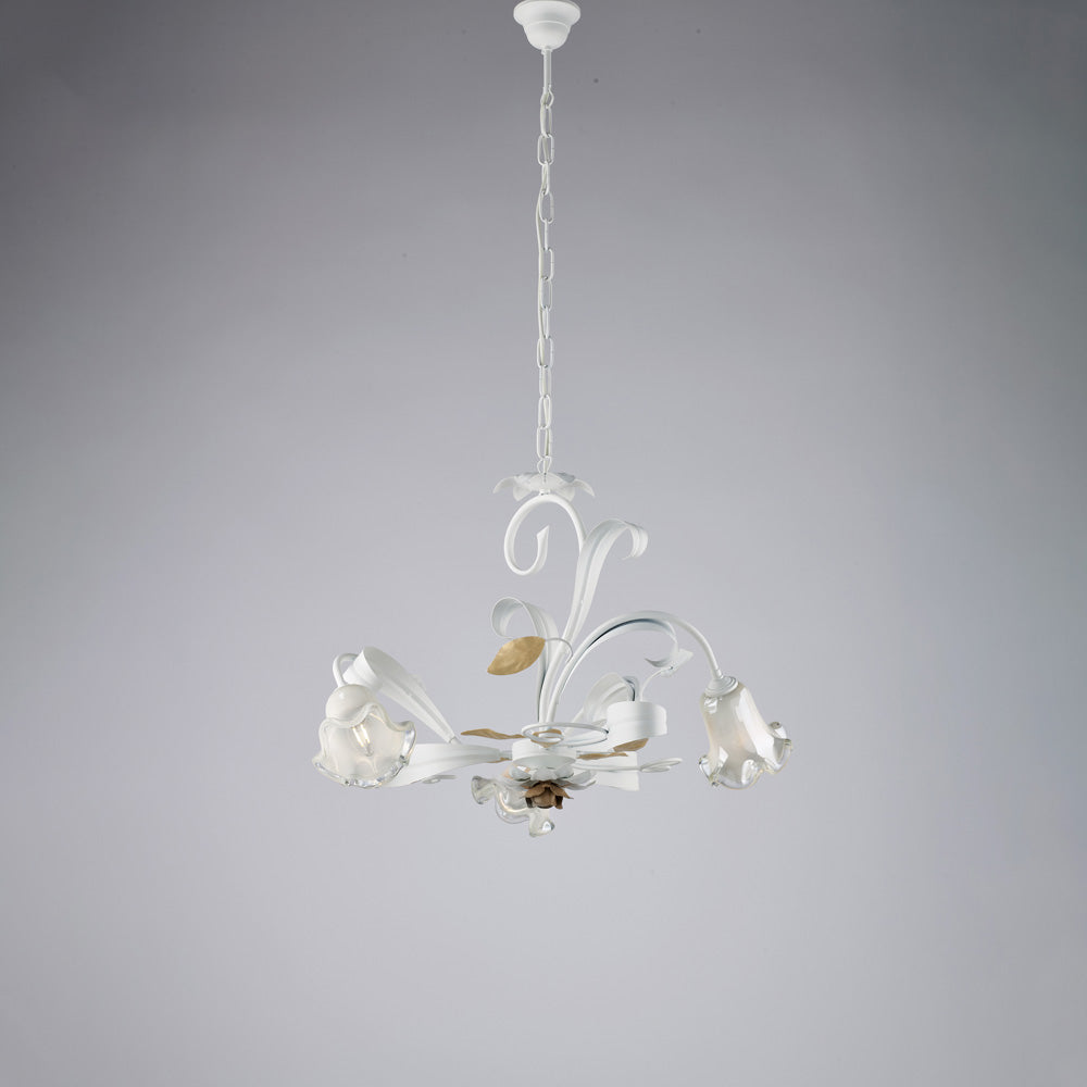 Lampadario in ferro laccato bianco shabby 3 luci H.44 - MAX 104 - Ø59