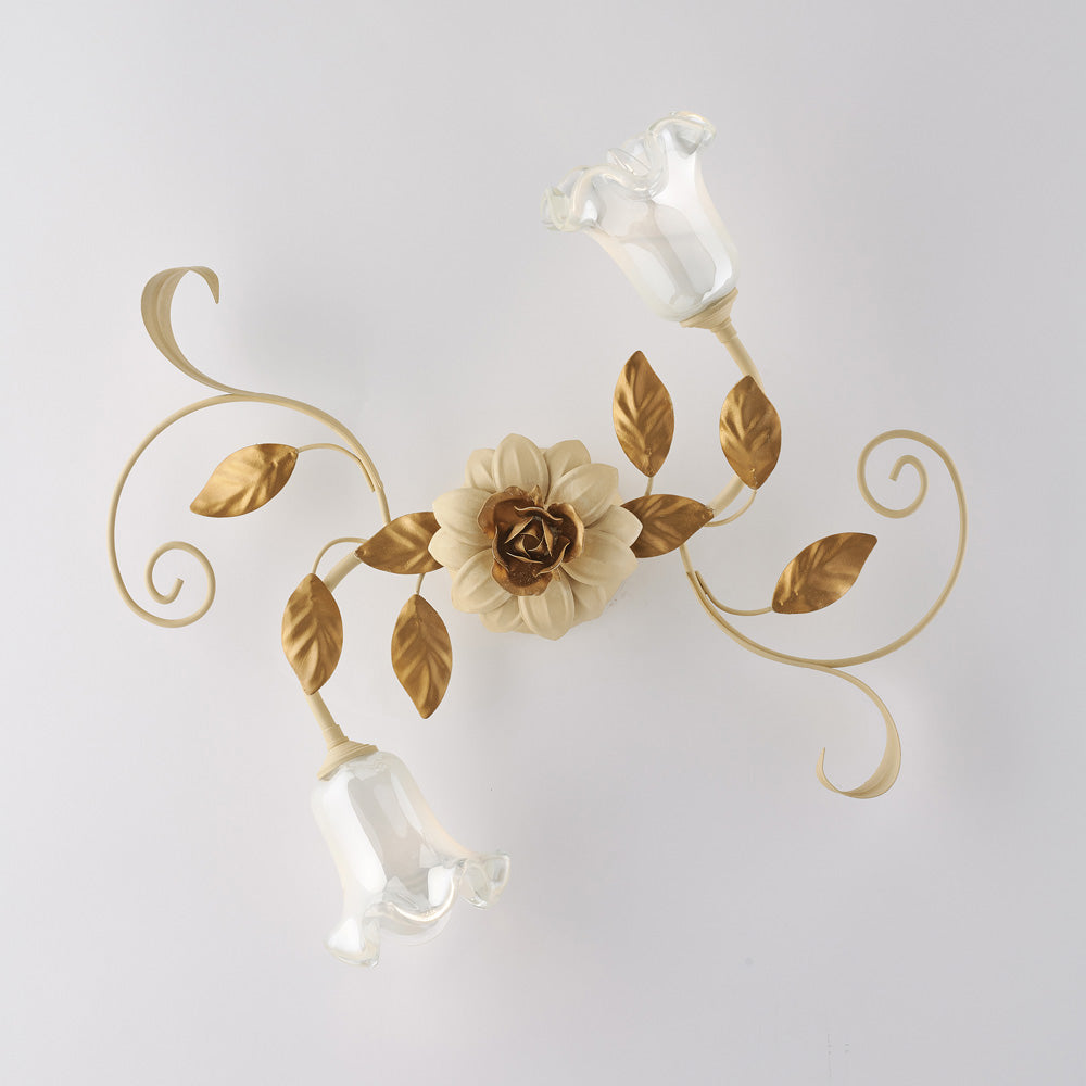 Plafoniera in ferro laccato avorio decape 2 luci H.17 - Ø52