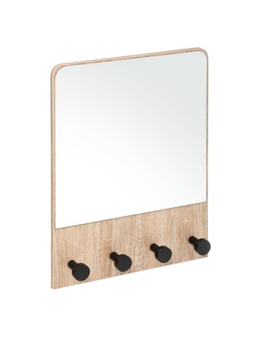Specchio da Parete in Legno Naturale con 4 Ganci H 50 cm