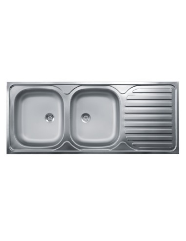 Lavello cucina due vasche con gocciolatoio dx acciaio da appoggio 50x120 cm