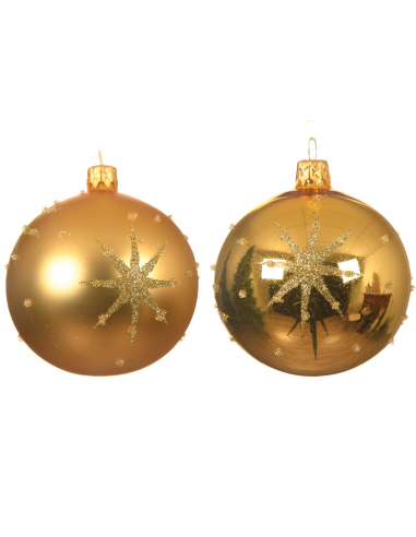 Pallina di Natale colorazione oro assortita con stella in rilievo Ø 8 cm