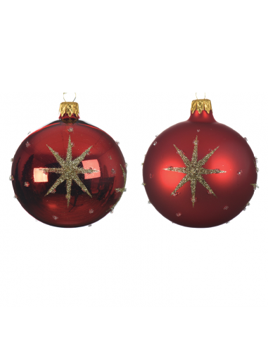 Pallina di Natale colorazione rosso assortita con stella in rilievo Ø 8 cm