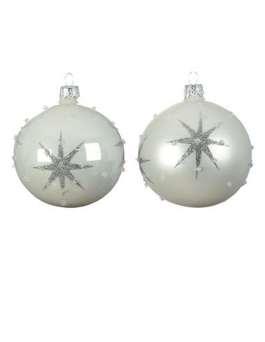 Pallina di Natale colorazione bianca assortita con stella in rilievo Ø 8 cm