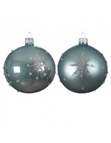 Pallina di Natale colorazione azzurro assortita con stella in rilievo Ø 8 cm