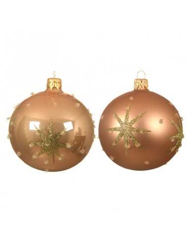 Pallina di Natale colorazione caramello assortita con stella in rilievo Ø 8 cm