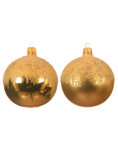 Pallina di Natale colorazione oro decorata la parte superiore con glitter Ø8 cm