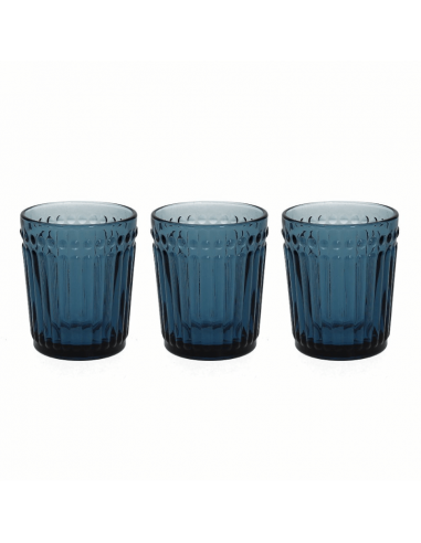 Set 3 Bicchieri 300 cc Dorico in vetro blu