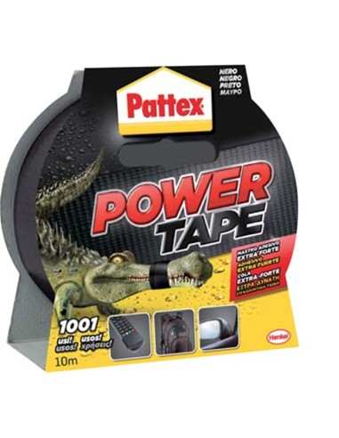 Nastro ad alta resistenza Power Tape Pattex nero, largo 50 mm e con una capacità di 10 ml.