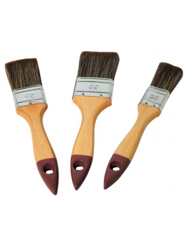 Set di 3 pennelli con manico in legno dal tono marrone elegante.