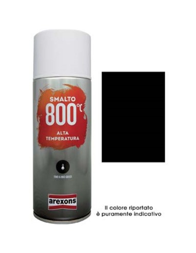 Smalto spray resistente alle alte temperature Arexons al 100% acrilico, colore nero, formato da 400 ml.