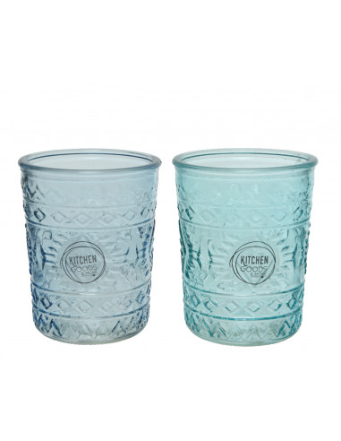 Bicchieri in vetro con rilievo 2 colori assortiti