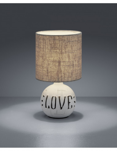 Lampada Da Tavolo Esna Ceramica "LOVE" E Paralume Cappuccino Ø16 cm Trio Lighting