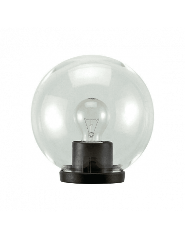 Lanterna a testa di palo con globo da 60 watt, diametro di 30 cm, colore nero e sfera trasparente.