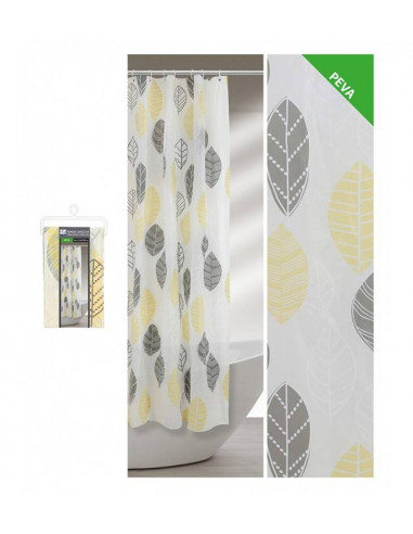 Tenda doccia con fantasia foglie grigio e giallo, 240 x 200