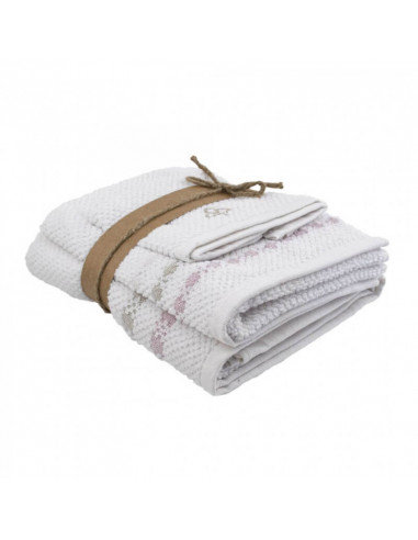 Set di asciugamani in cotone rosa Blanche, 3 pezzi