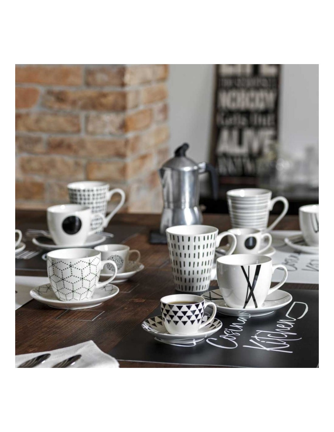 Set 6 tazze tè con piattino coordinato Linea Metropolis Graphic Tognana