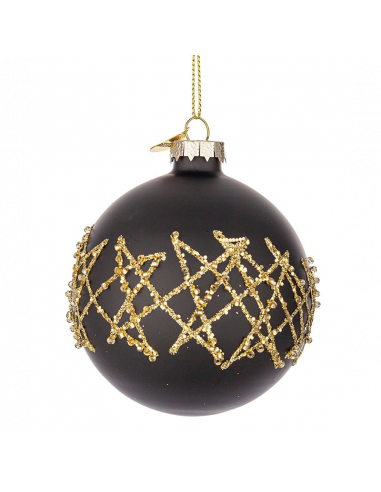 Pallina di Natale in vetro nera e oro Ø8 cm