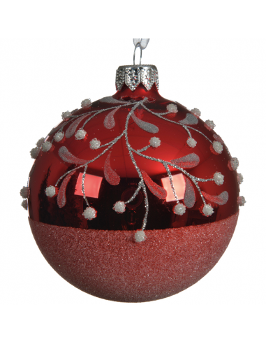 Pallina di Natale rossa con decorazioni effetto ramo Ø8cm