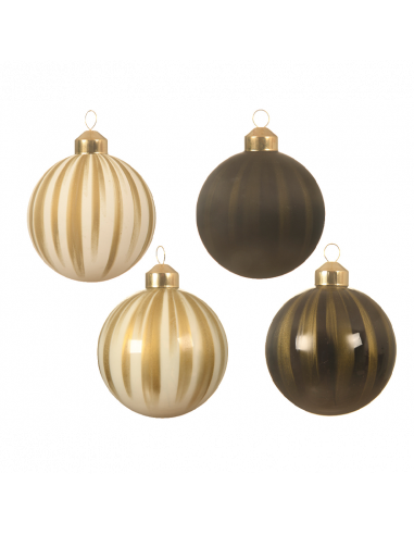 Palline di Natale assortite con decoro verticale oro - marrone Ø8 cm