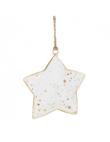 Pendaglio Stella bianco decorato con stelle oro H10cm