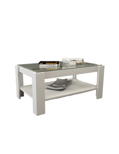 Tavolino da soggiorno con ripiano in vetro  colore Bianco H41x90x60cm