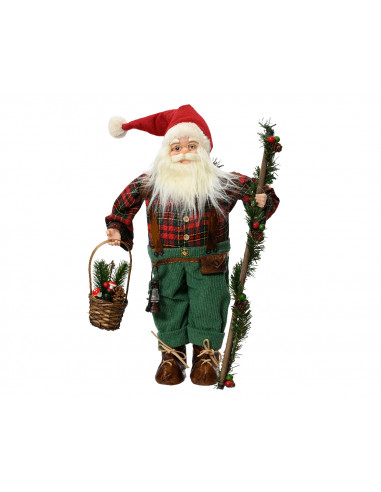 Babbo Natale in Poliestere con Camicia Rossa a Quadri Pantaloni Verdi L 16 x P 21 x H 45 cm