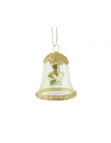 Campana di vetro trasparente con glitter d'oro e perline L 6.2 x P 6.2 x H 7.5 cm