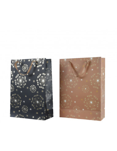 Carta per sacchetti regalo rettangolare lucida con stampa di stelle e maniglia a 2 colori 10 x 26 x 32 cm