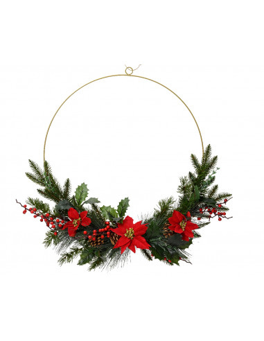 Corona natalizia classica con pigne stelle di Natale e bacche per interni H 10 x Ø 60 cm