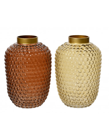 Vaso di vetro lucido con bordo dorato spruzzato di colore oro 2 colori  assortiti H 30
