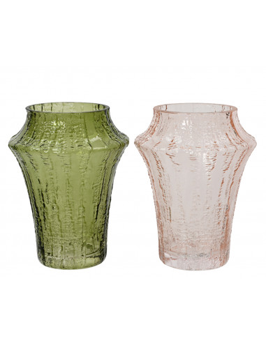 Vaso di vetro trasparente con vernice Fiore colorata effetto legno a rilievo 2 colori assortiti cm
