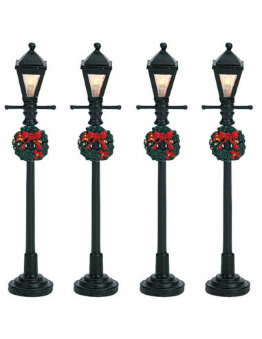 Lemax Set 4 Gas Lantern Street Lamp 4.5V - Set di 4 lampade da strada a gas da 4,5V. per villaggio di Natale