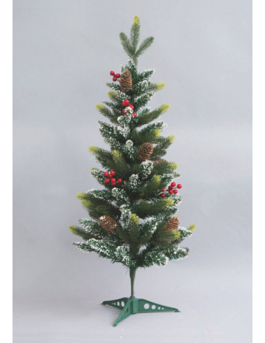 Alberino Pvc Cm.90 Nevato C/Bacche Rosse E Pigne decorazione di Natale