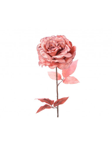 Fiore decorativo rosa con glitter cm 10 x 22 x 60 h