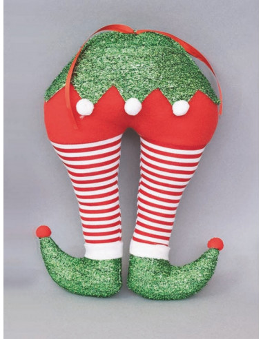 Gambe Elfo Cm.24X30H Con Gambe Righe E Bordo Verde Luccicante decorazione di Natale