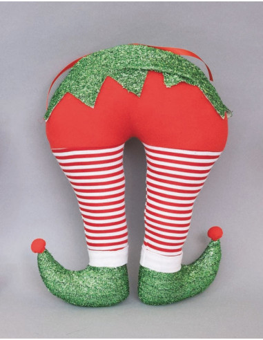 Gambe Elfo Cm.30X40H Con Gambe Righe E Bordo Verde Luccicante decorazione di Natale