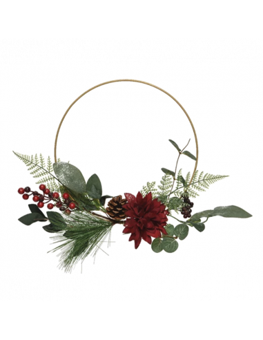Ghirlanda ring rosso con fiori e pigne Ø30 cm