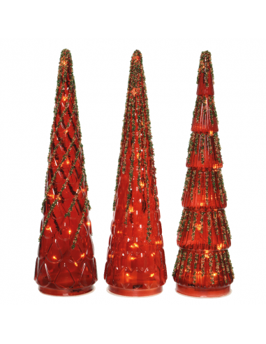 Mini alberi in vetro H35 cm rossi con 15 led Assortiti