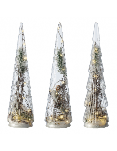 Mini alberi in vetro H35 cm trasparenti con 15 led Assortiti