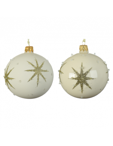 Pallina di Natale colorazione bianco panna assortita con stella in rilievo Ø 8 cm