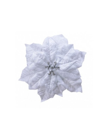 Poinsettia bianca  Si aggancia con  clip  dia 16x3cm