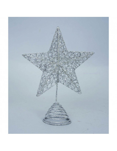 Puntale a stella   con glitter argento  e metallo   cm 18 x 15  h