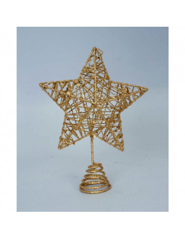 Puntale a stella   con glitter oro  e metallo  cm 18 x 15  h