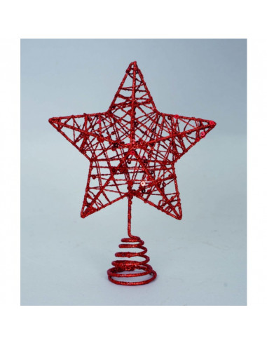 Puntale a stella   con glitter rosso  e metallo  cm 18 x 15  h