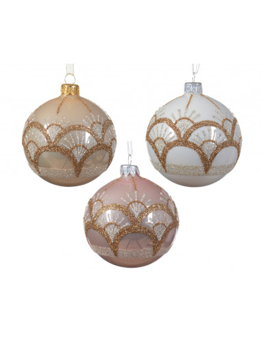 Pallina di Natale Fiocchi smaltati in vetro a forma di campanellino con linee 3 colori assortiti colore assortito ø 8cm