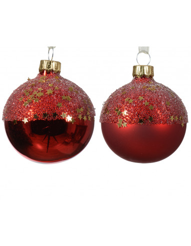 Pallina di Natale Globo di vetro opaco lucido ballotine a forma di stella con cima a 2 colori colore rosso natalizio ø 6cm