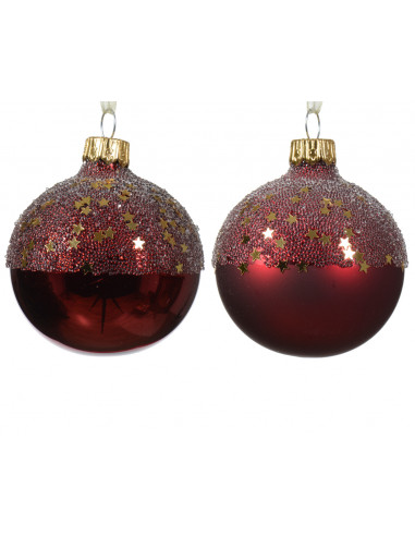 Pallina di Natale Globo di vetro opaco lucido ballotine a forma di stella con cima a 2 colori colore rosso scuro ø 6cm